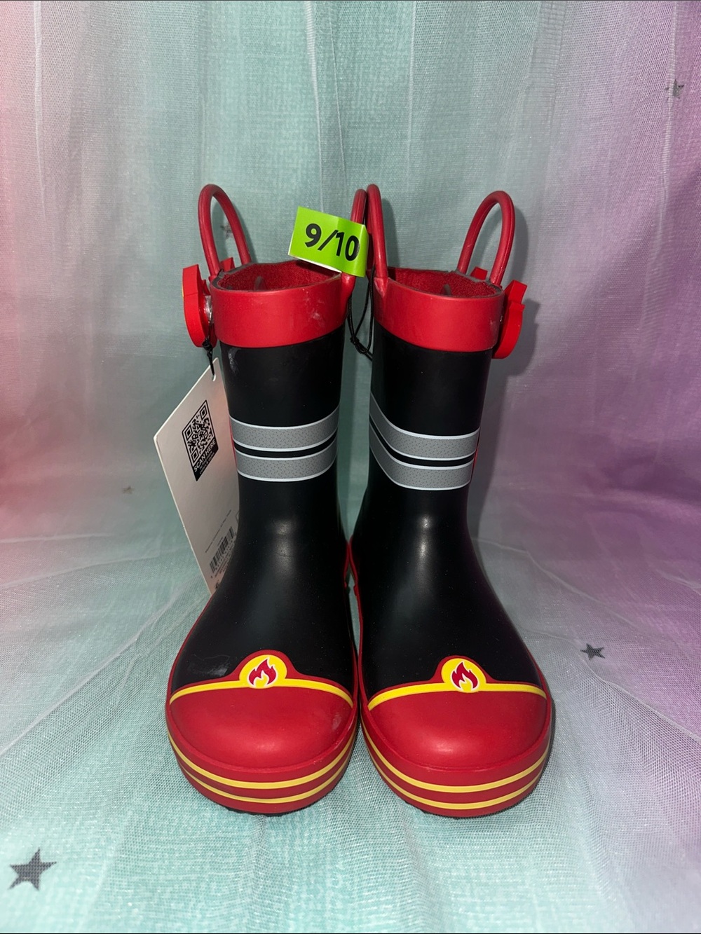 Kids Firefighter-Print Rain & Snow Boots - Black and Red